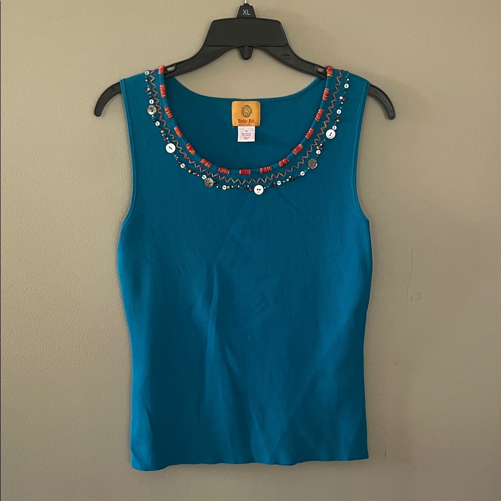 Ruby Rd. Blue Denim Jacket with Multicolor Fringe - Picture 4 of 5